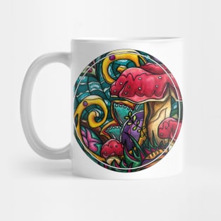 Colorful red mushrooms painting, psychedelic amanita Mug